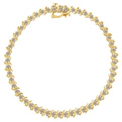 10K Gelbgold Diamant-Tennisarmband mit abwechselnd Wellenform und rundengliedern