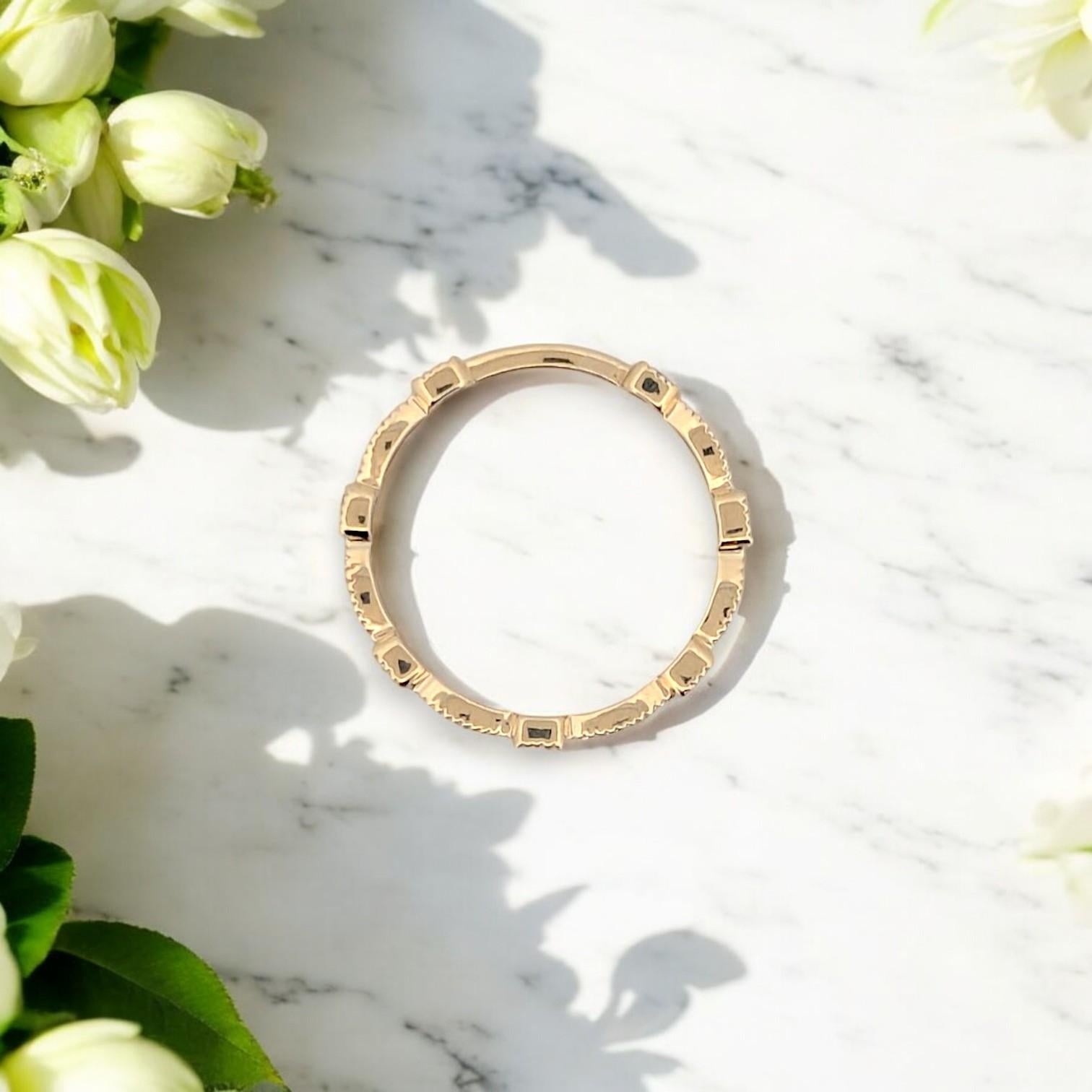 Bead Genevieve  10K Yellow Gold Diamond Band  .10 CTW Natural Diamonds  Size 7 For Sale