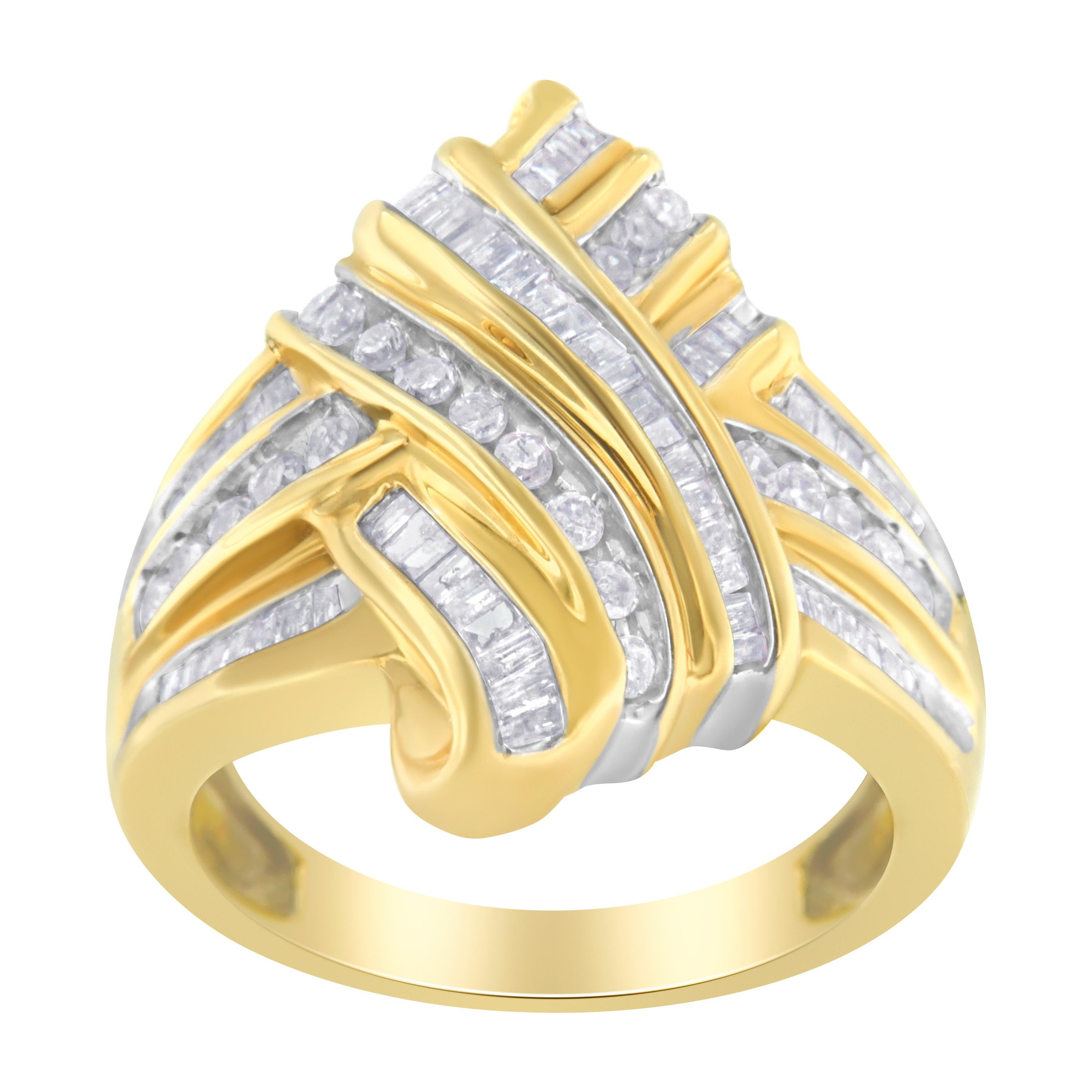 10 Karat Gelbgold Diamant Bypass-Ring ( 1,0 Karat Gesamtkaratgewicht, H-I Farbe, I2-I3 Reinheit) (Moderne)