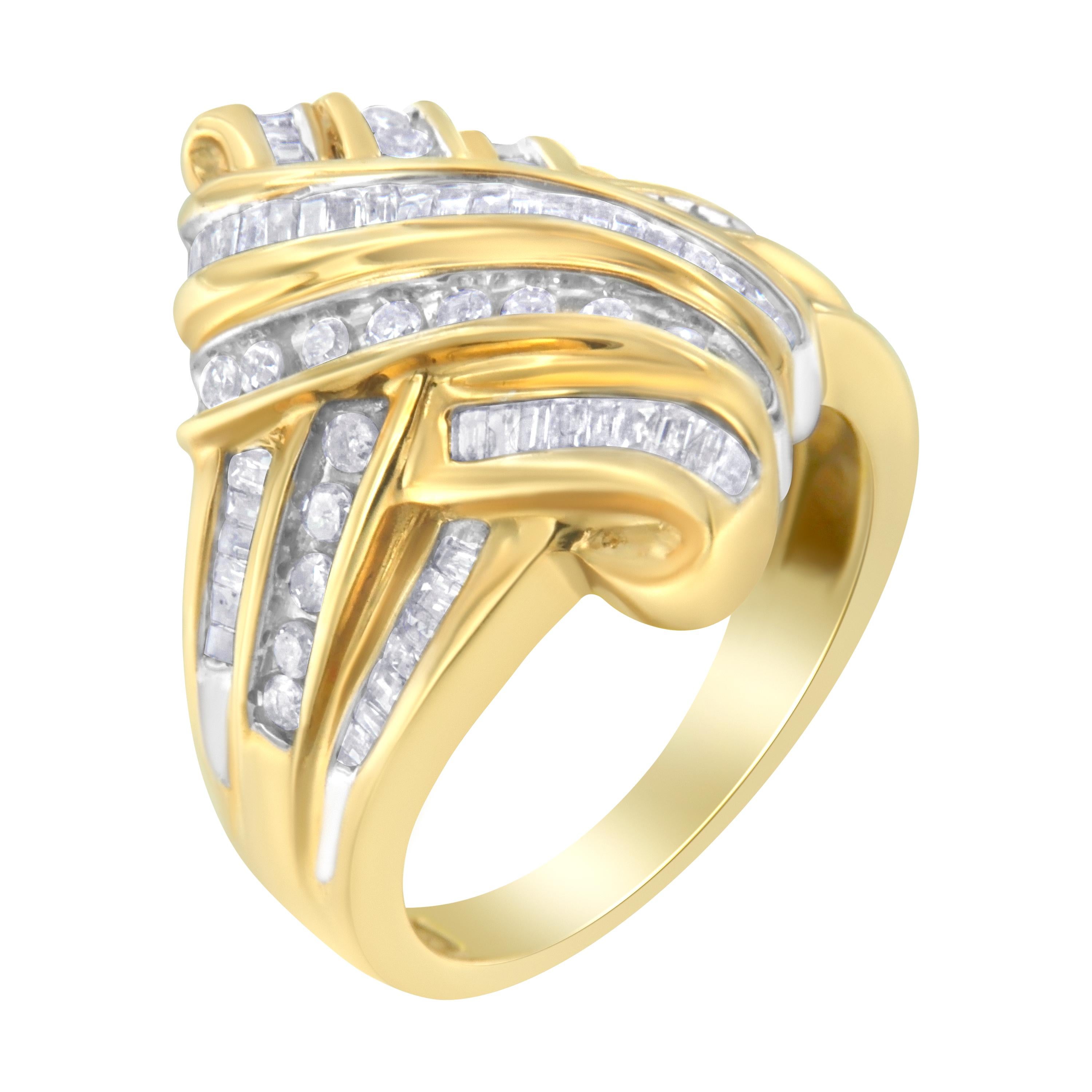 10 Karat Gelbgold Diamant Bypass-Ring ( 1,0 Karat Gesamtkaratgewicht, H-I Farbe, I2-I3 Reinheit) (Rundschliff)