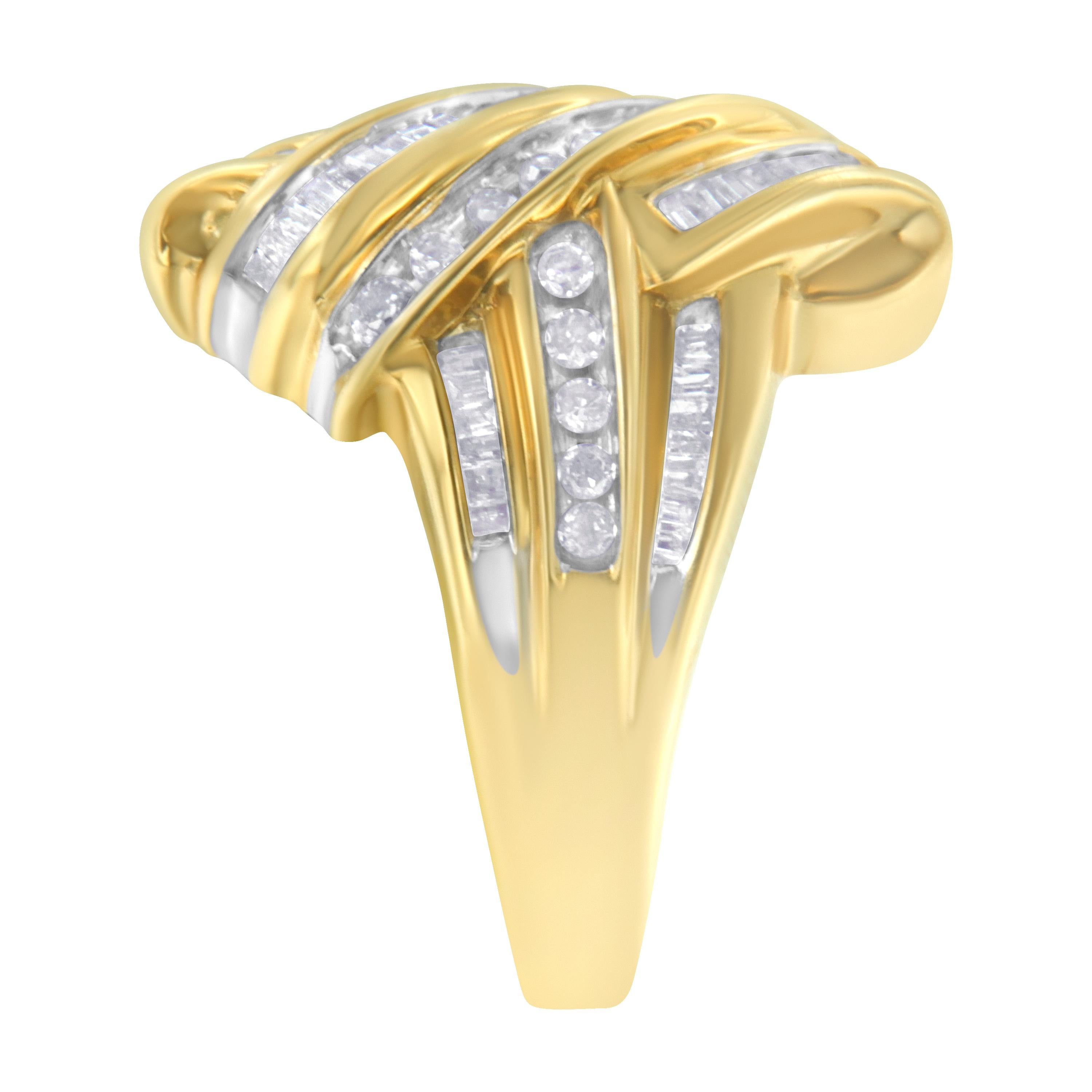 10 Karat Gelbgold Diamant Bypass-Ring ( 1,0 Karat Gesamtkaratgewicht, H-I Farbe, I2-I3 Reinheit) im Zustand „Neu“ in New York, NY