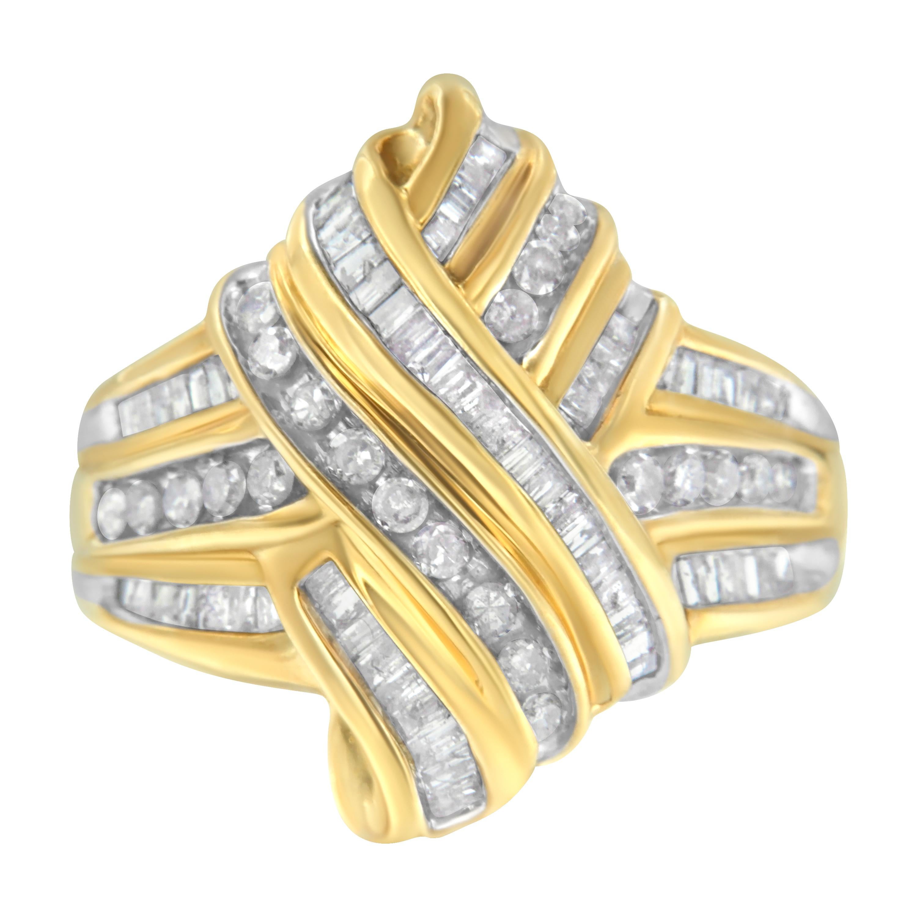 10 Karat Gelbgold Diamant Bypass-Ring ( 1,0 Karat Gesamtkaratgewicht, H-I Farbe, I2-I3 Reinheit)
