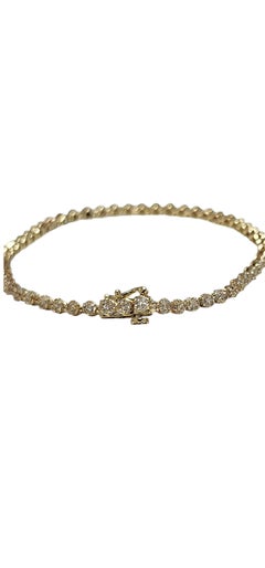 10K Yellow Gold Diamond Cluster Tennis Bracelet #24150