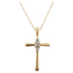 10K Yellow Gold Diamond Cross Pendant Necklace #15892
