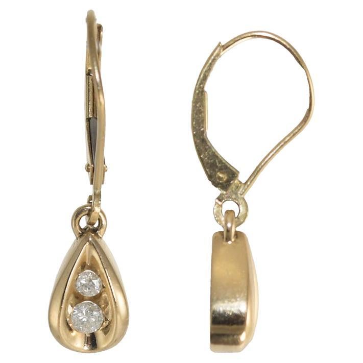Pendientes colgantes de diamantes de oro amarillo de 10 quilates 0,20 ct
