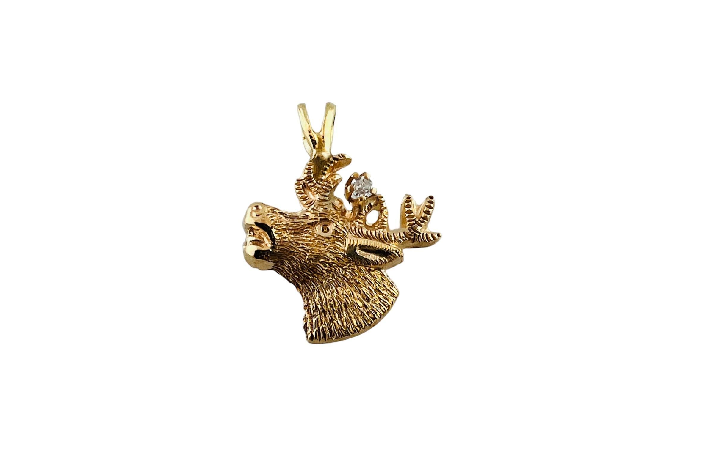 10K Yellow Gold Diamond Deer Head Charm Pendant #15997 In Good Condition For Sale In Washington Depot, CT