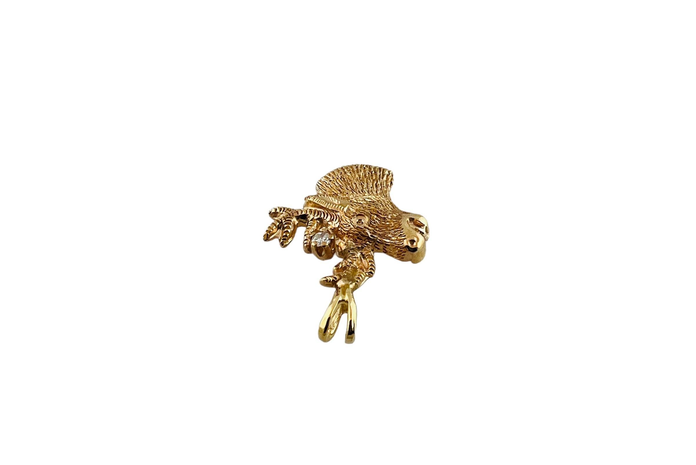 10K Yellow Gold Diamond Deer Head Charm Pendant #15997 For Sale 1
