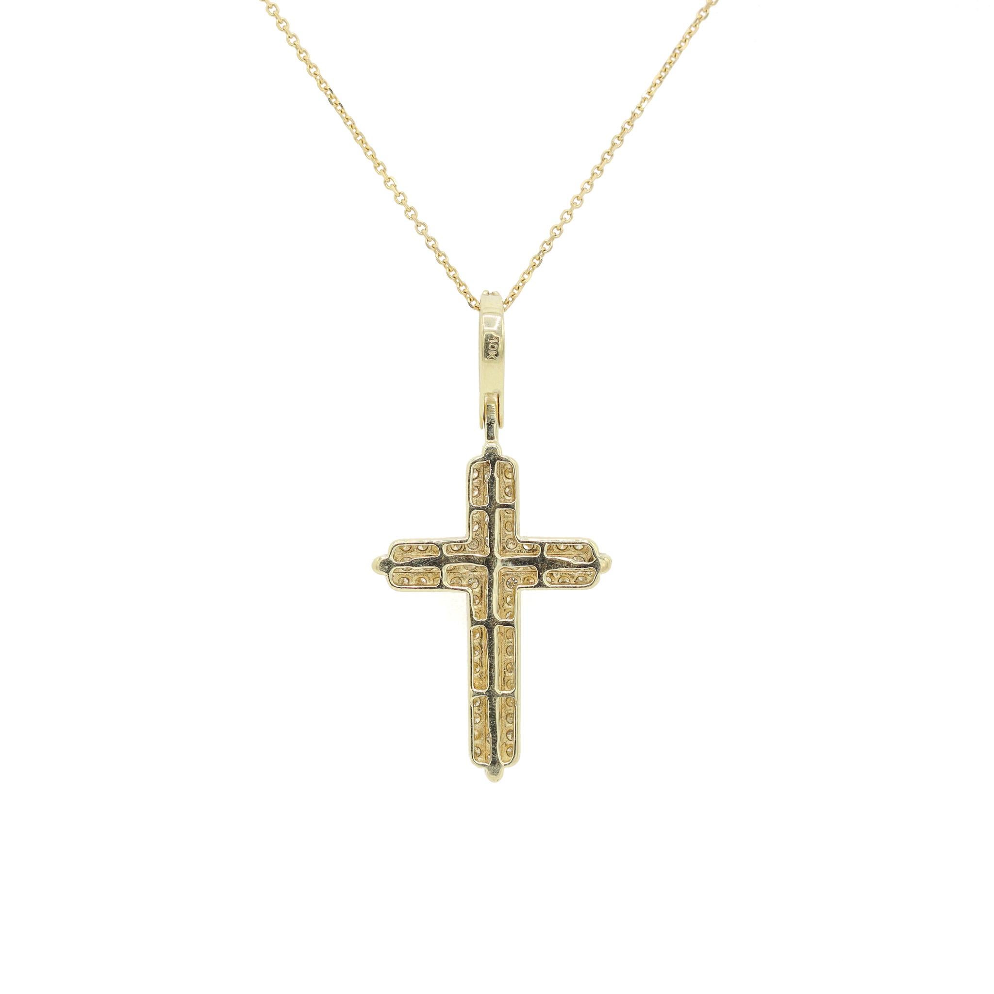 10K Gelbgold Diamant Halo Kreuz Anhänger Halskette (Rundschliff)