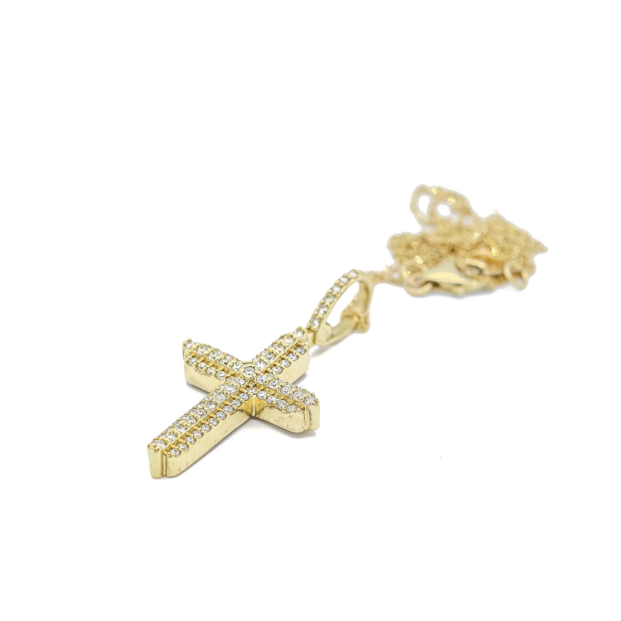 10K Gelbgold Diamant Halo Kreuz Anhänger Halskette 1
