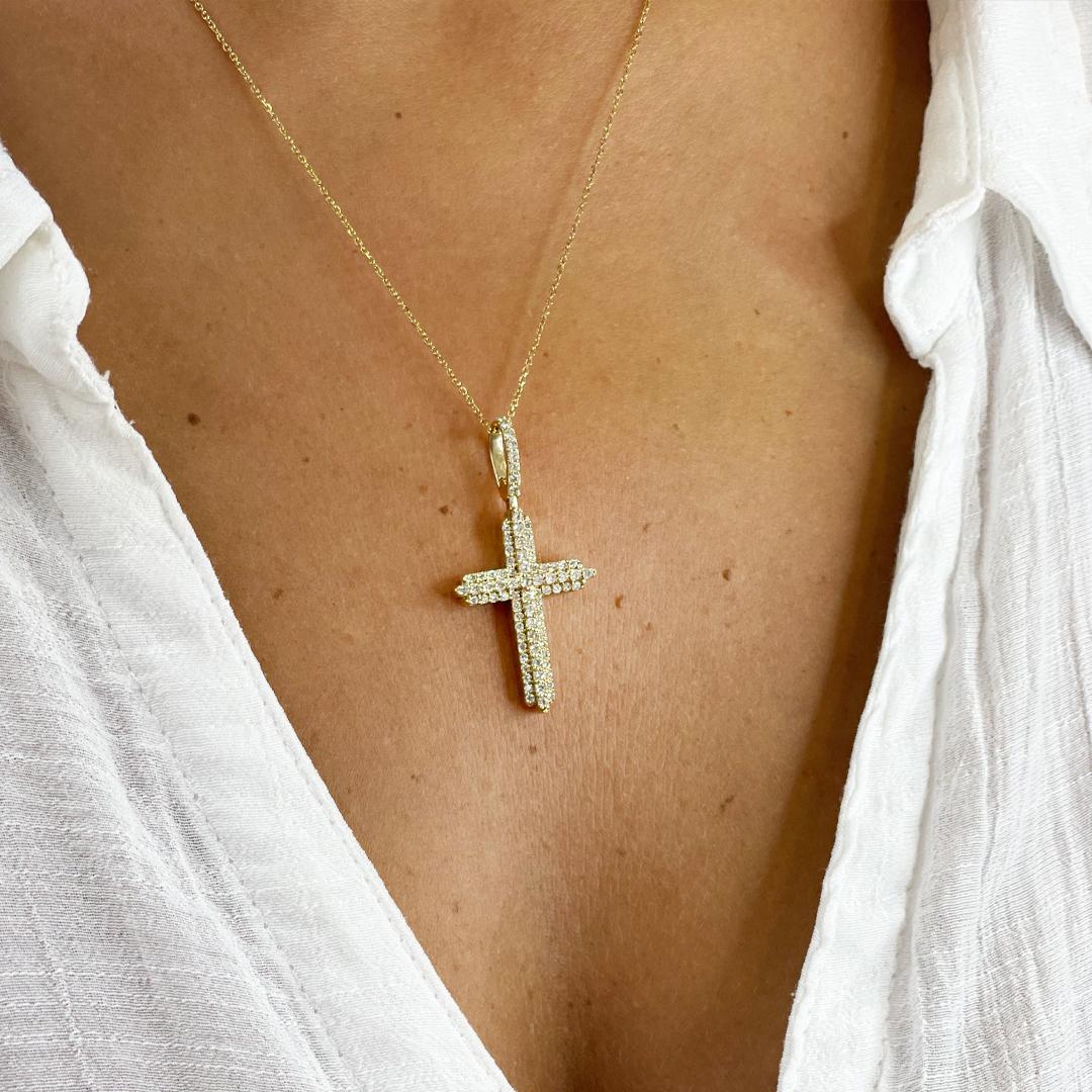 10K Gelbgold Diamant Halo Kreuz Anhänger Halskette 2