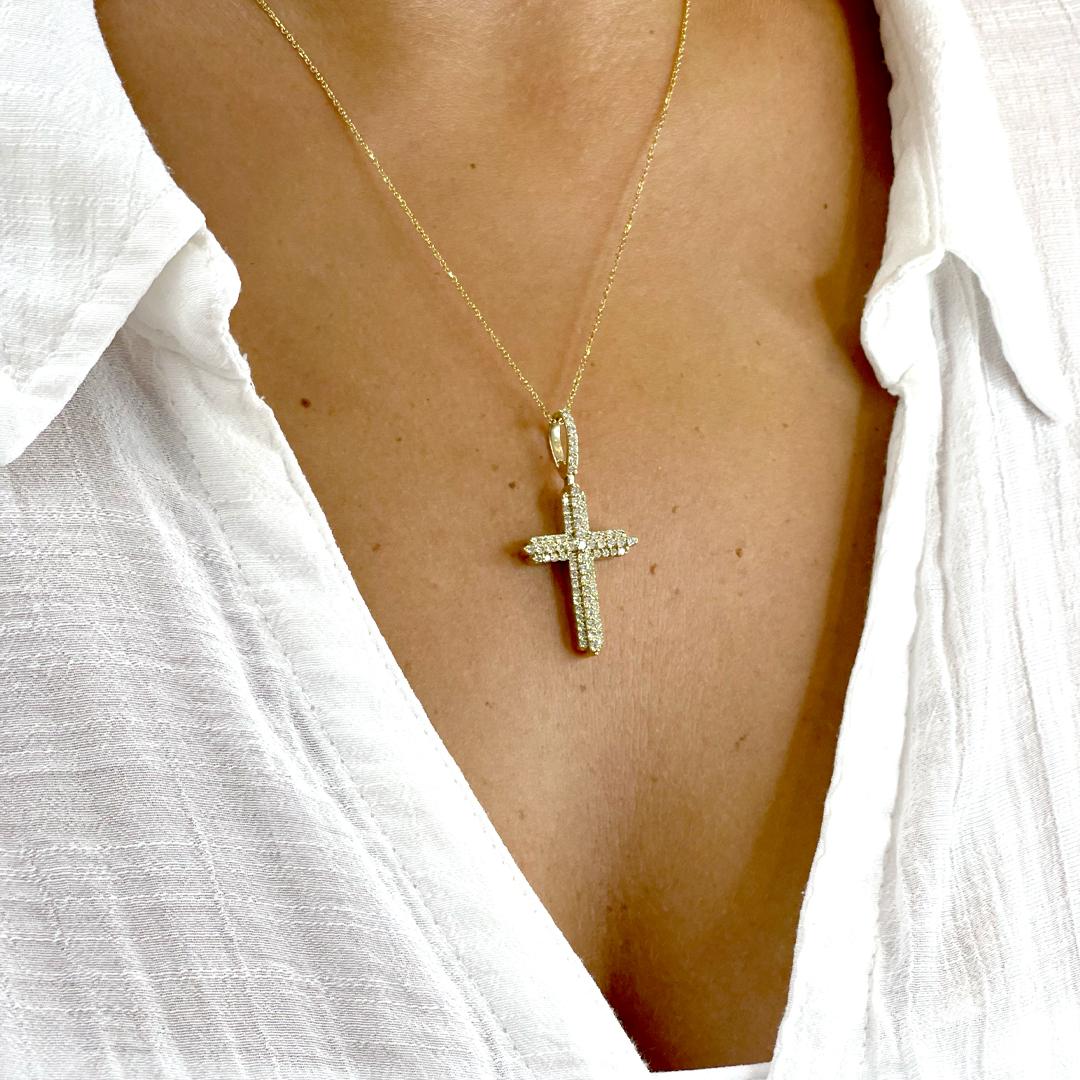 10K Gelbgold Diamant Halo Kreuz Anhänger Halskette 4