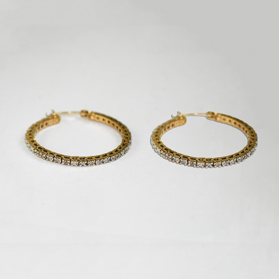 Taglio singolo Orecchini a cerchio con diamanti in oro giallo 10K 0,25ct in vendita