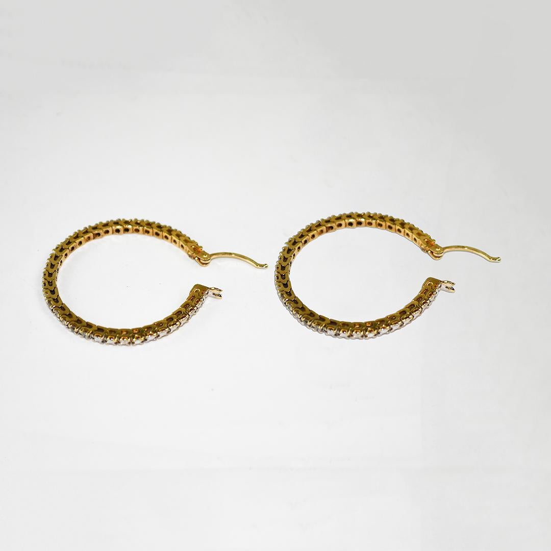 da uomo o donna Orecchini a cerchio con diamanti in oro giallo 10K 0,25ct in vendita