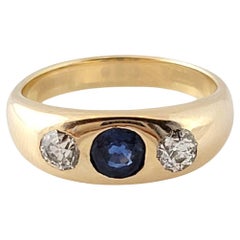 Vintage  10K Yellow Gold Diamond Natural  Sapphire Ring Size 6 #15016
