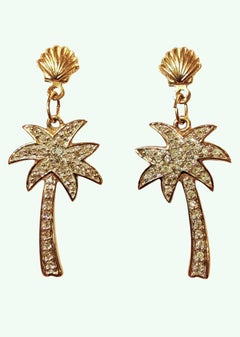 Boucles d'oreilles palmier en or jaune 10K avec diamants en pavé et dos en or 14k