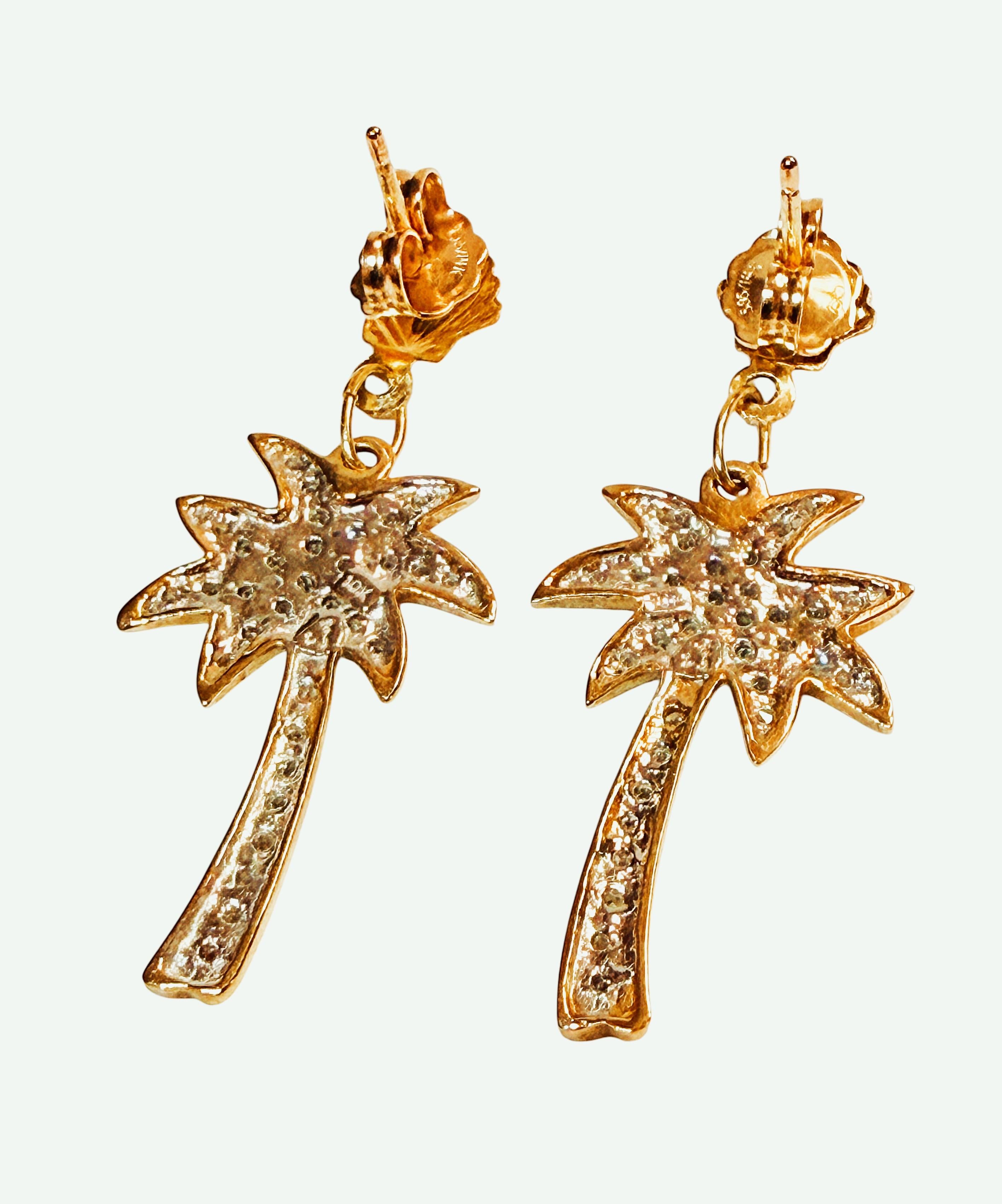 Orecchini a penzoloni con diamanti in oro giallo 10 carati e retro in oro 14 carati in vendita 1