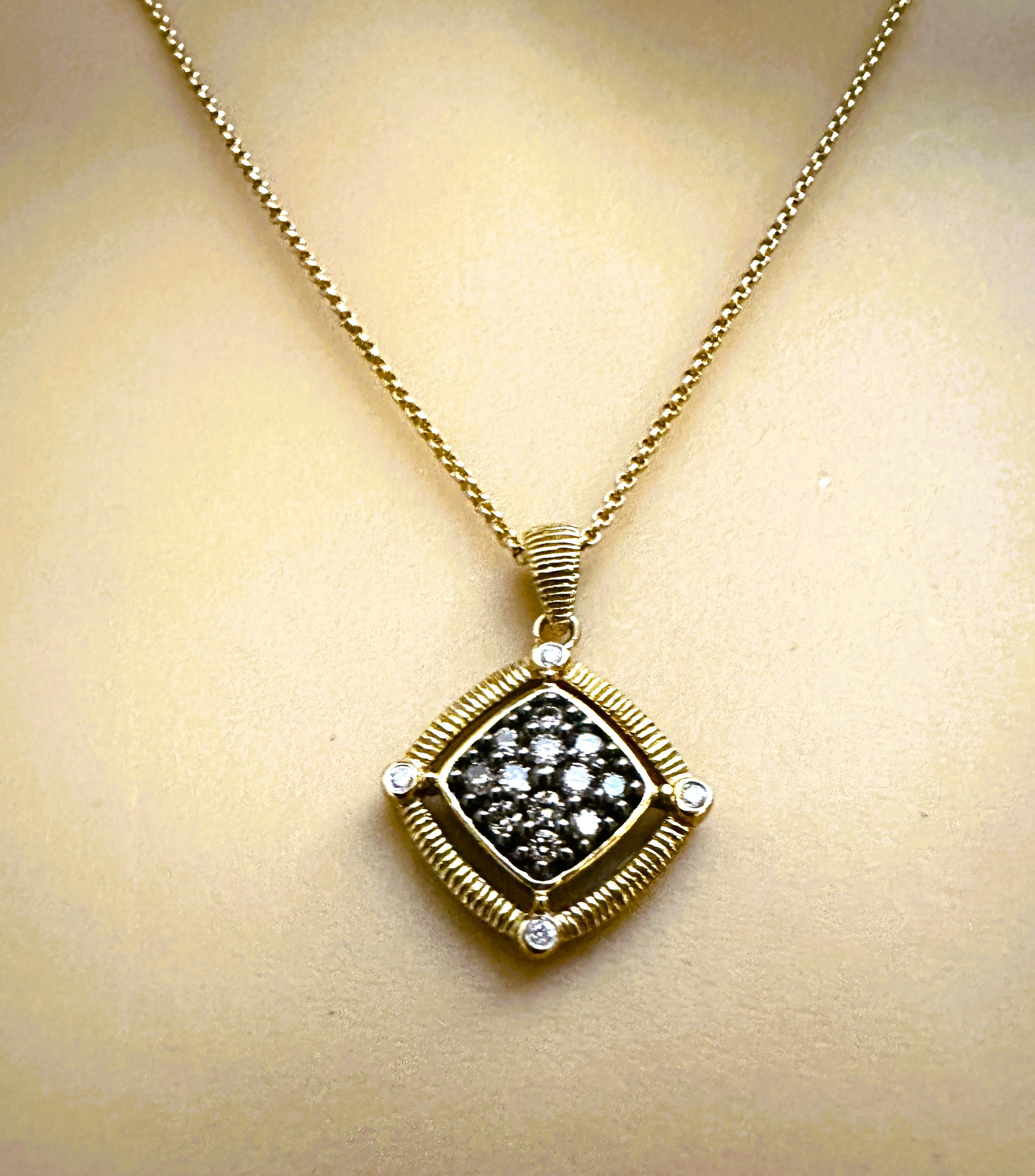 10k Gelbgold Diamant-Anhänger an italienischer Kette aus 14k Gelbgold (Brillantschliff)
