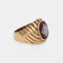 10k Yellow Gold Diamond Ring & Synthetic Ruby .30ct, 10.4gr