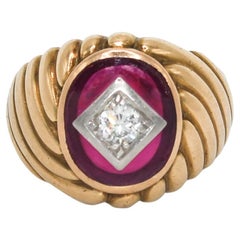 Bague en or jaune 10k diamant et rubis synthétique .30ct, 10.4gr