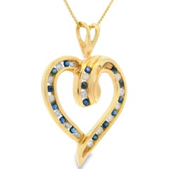 10k Yellow Gold Diamond Sapphire Open Heart Pendant w/ Box Link chain Necklace