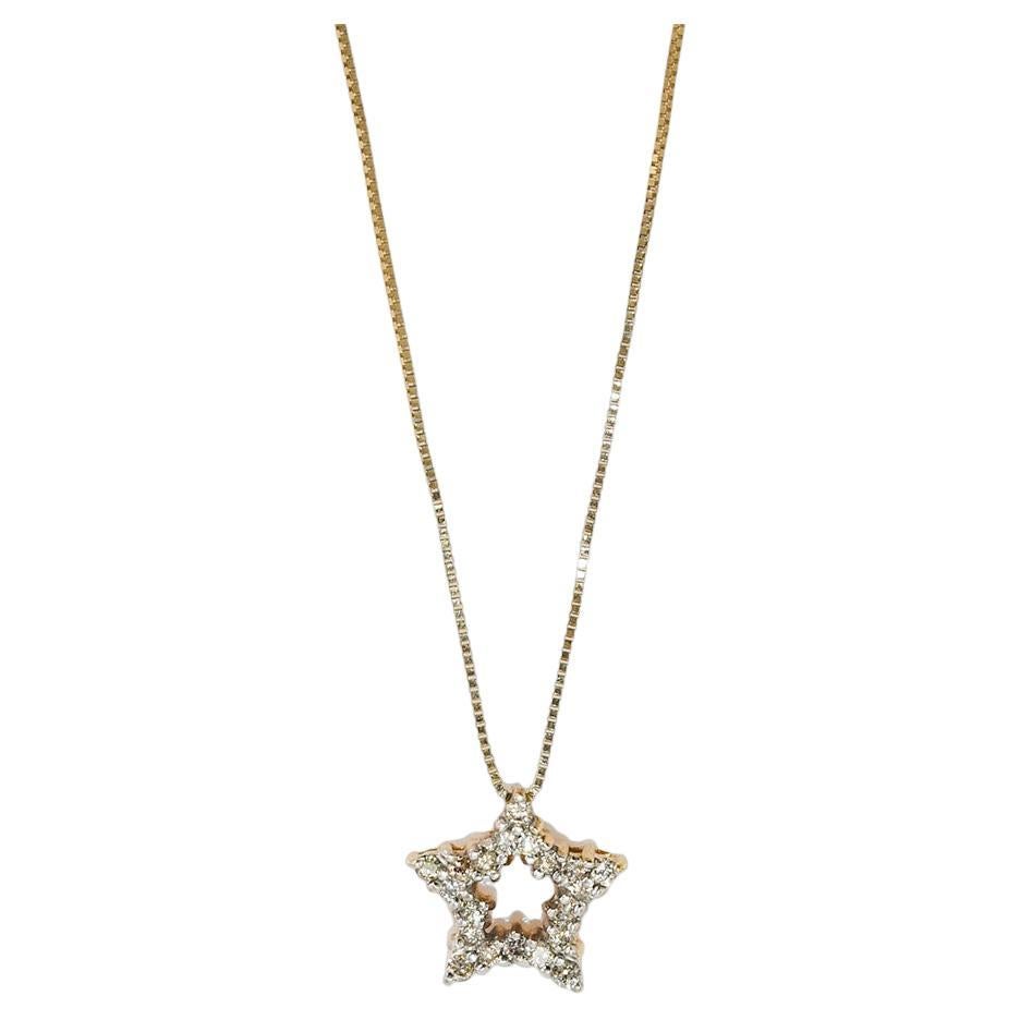 10K Yellow Gold Diamond Star Pendant Necklace 0.20ct