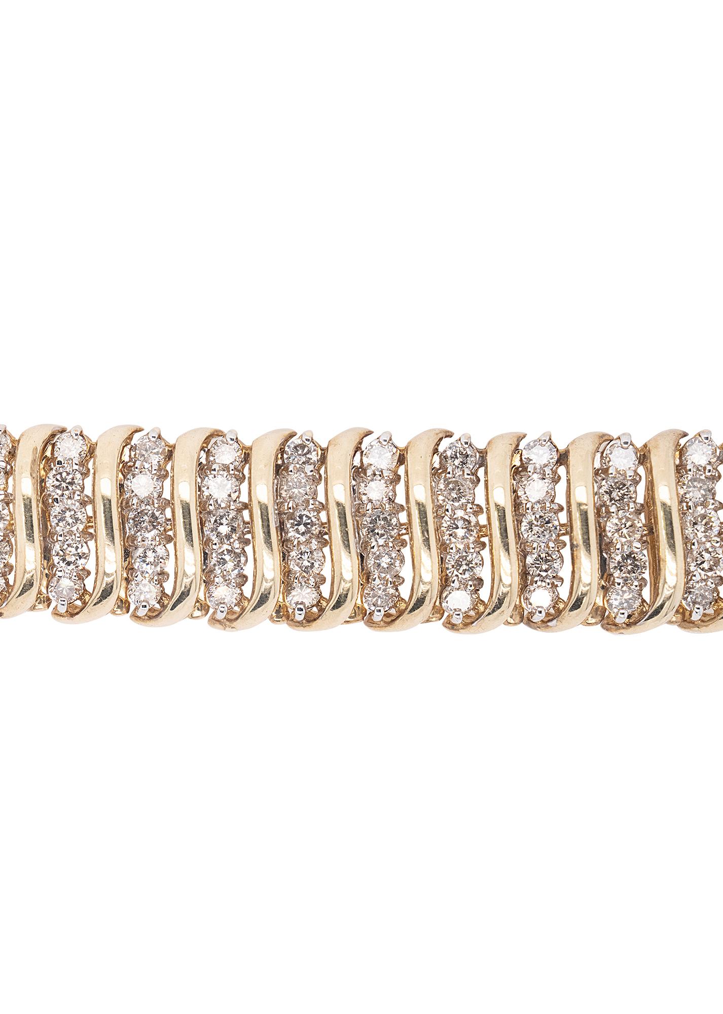 Round Cut 10k Yellow Gold 5ctw Natural Diamond Vintage Snake Bracelet For Sale