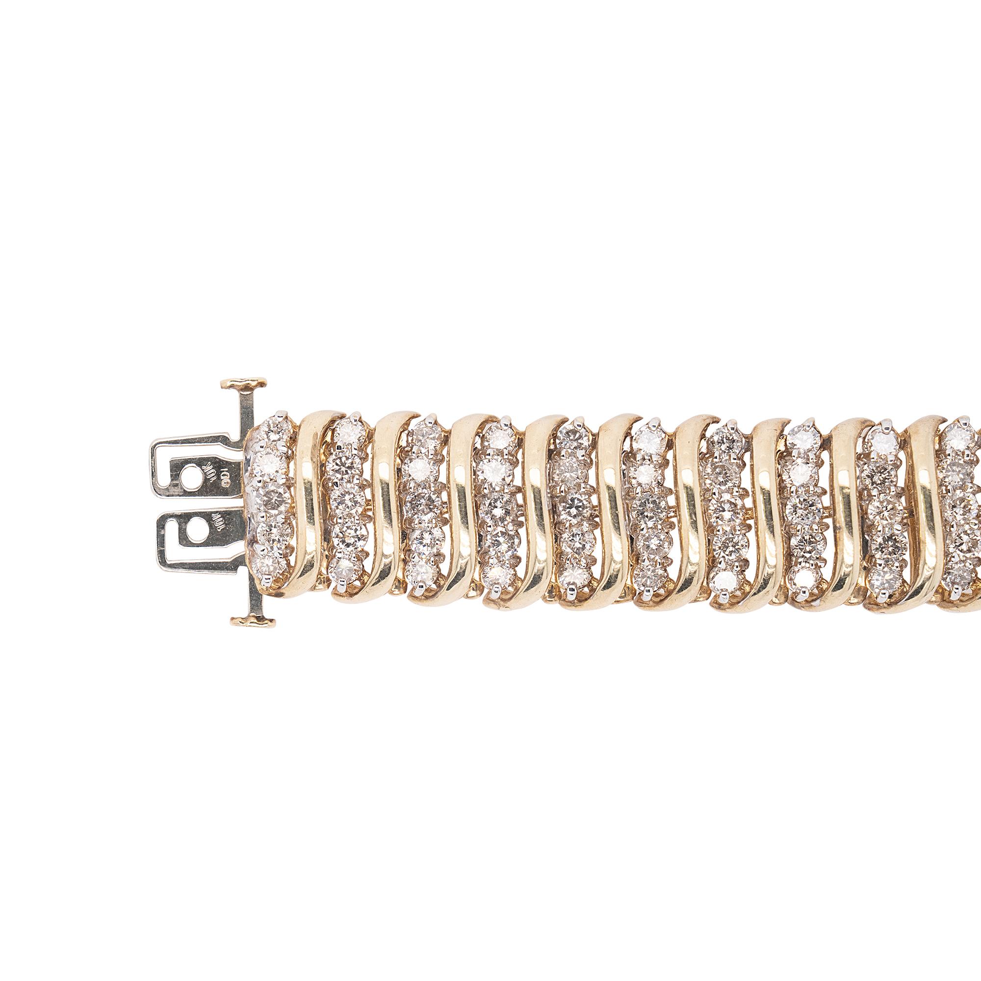Bracelet serpent vintage en or jaune 10 carats avec diamants naturels 5 carats Excellent état - En vente à Boca Raton, FL