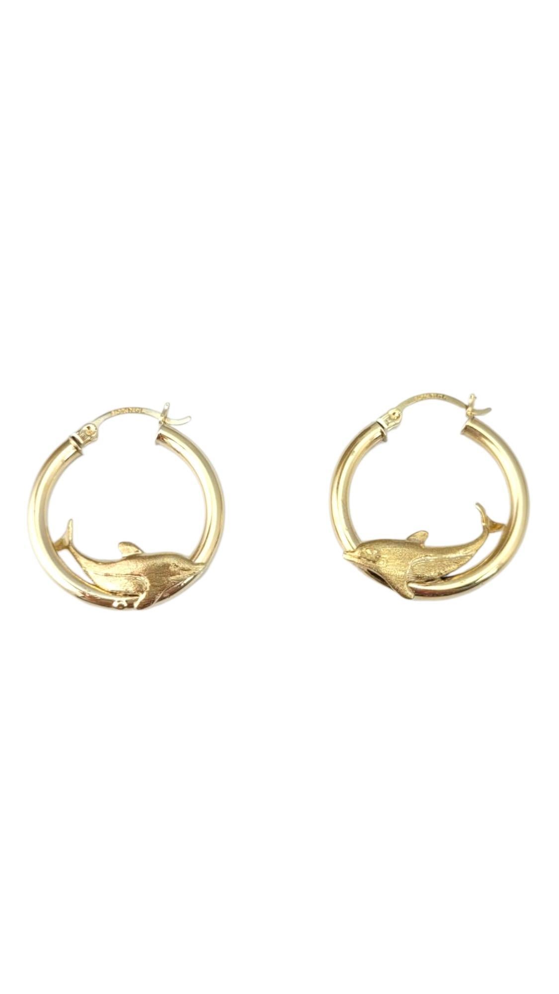 10K Yellow Gold Dolphin Hoop Earrings -

These dolphin hoop earrings feature a graceful design with playful dolphins wrapped around classic hoops. Symbolizing harmony and joy, they add a touch of ocean-inspired charm and elegance—perfect for nature