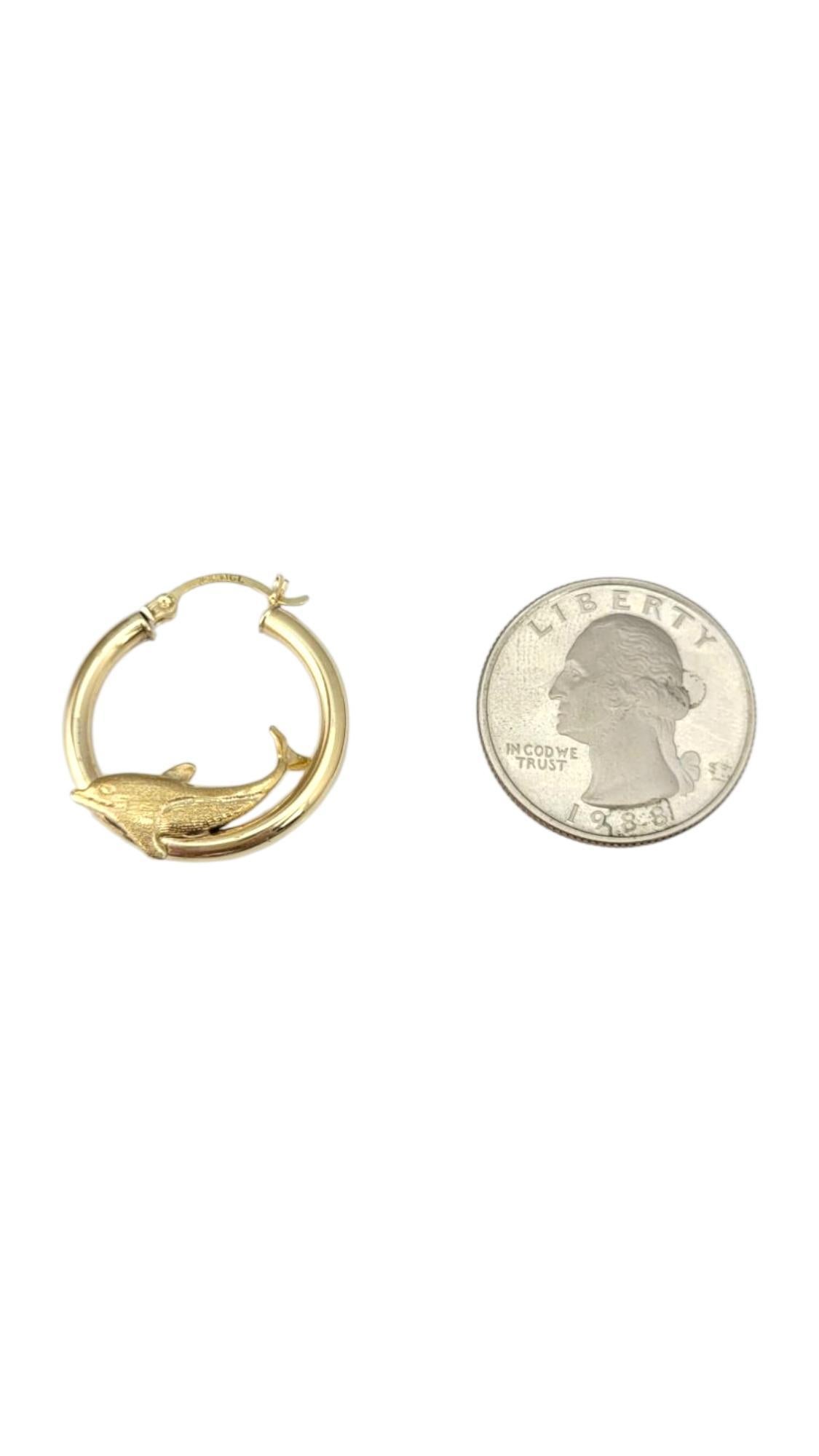 10K Yellow Gold Dolphin Hoop Earrings #21735 For Sale 1