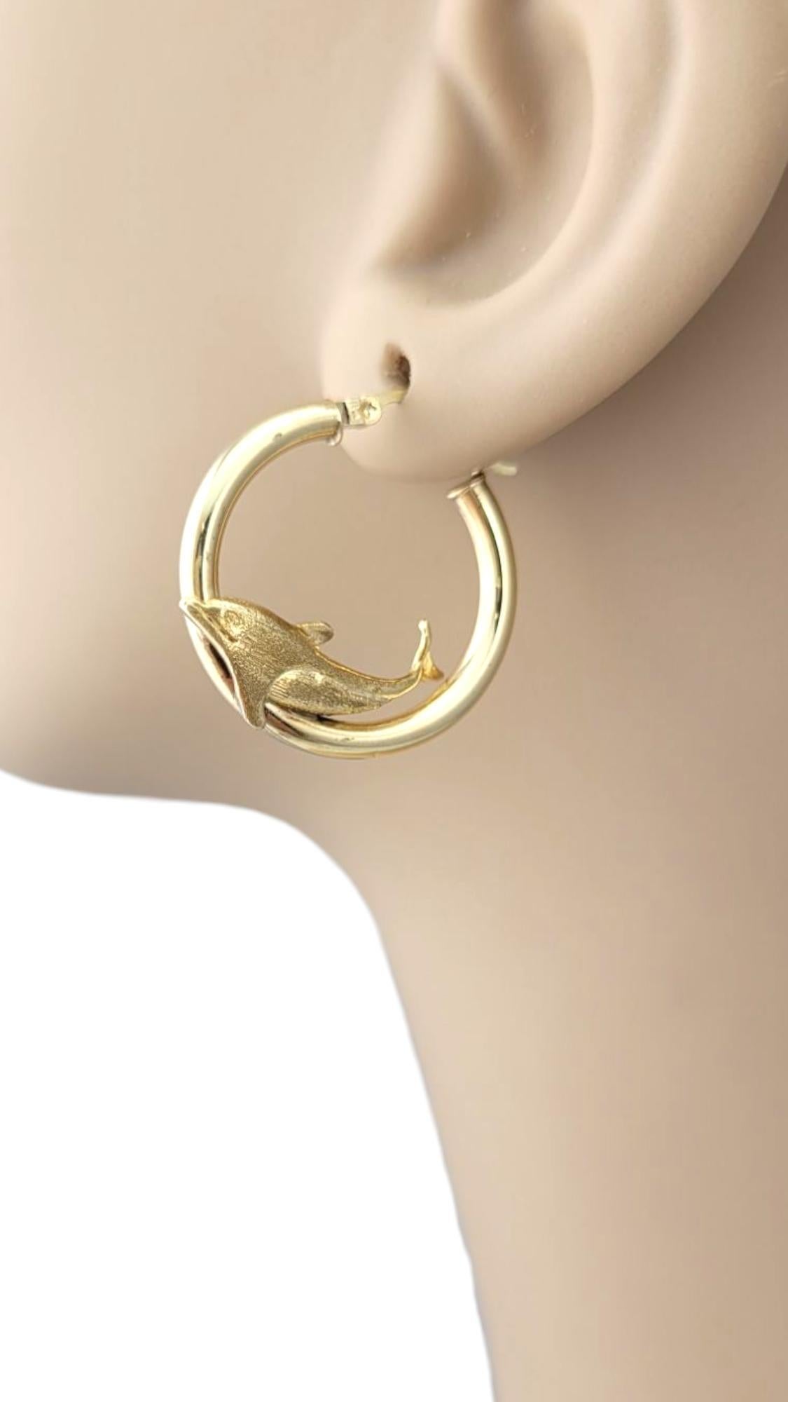 10K Yellow Gold Dolphin Hoop Earrings #21735 For Sale 2