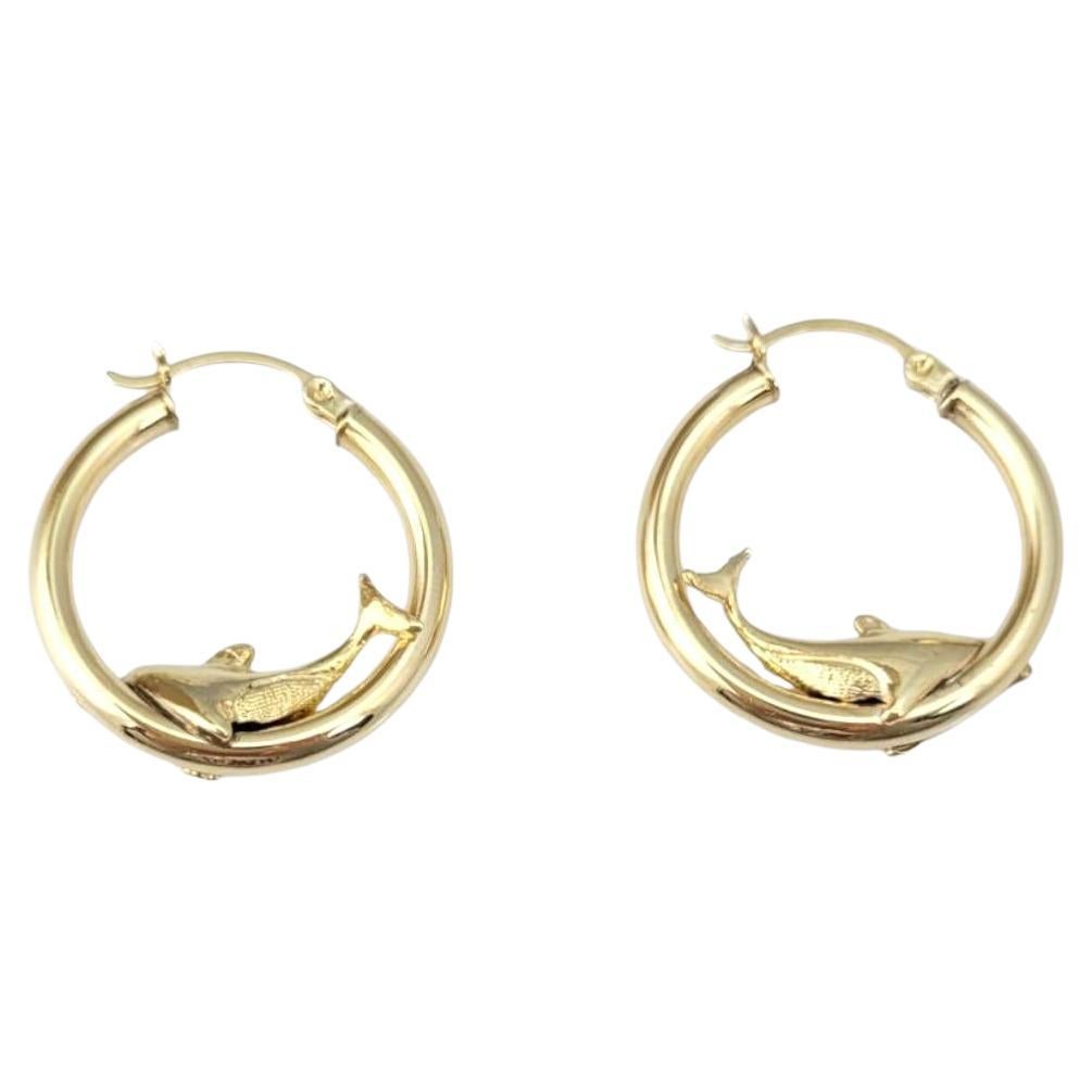 10K Yellow Gold Dolphin Hoop Earrings #21735 For Sale