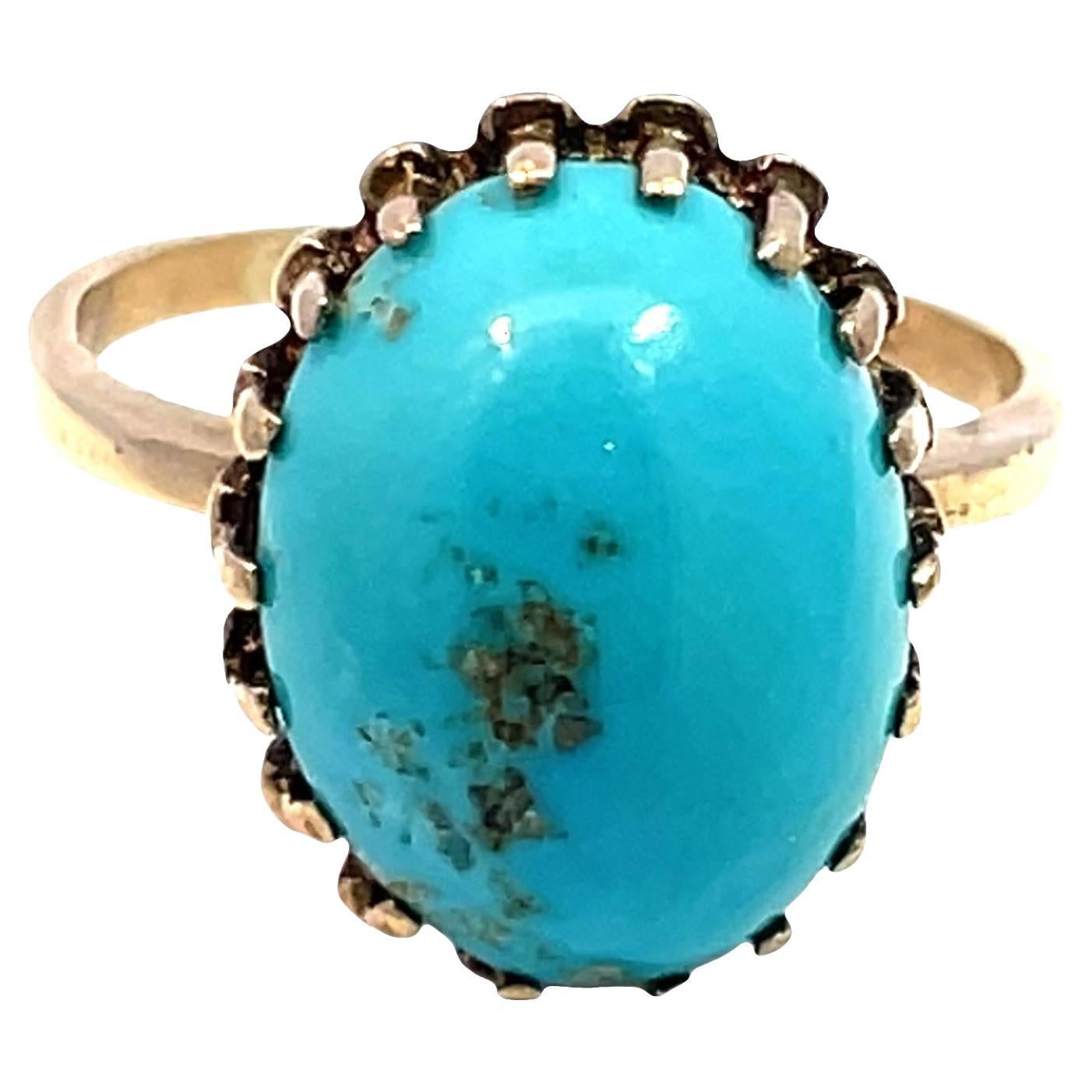 10k Yellow Gold Dome Shape Oval Turquoise Ring For Sale