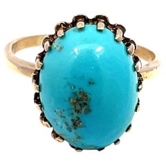 10k Yellow Gold Dome Shape Oval Turquoise Ring