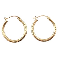 10K Yellow Gold Etched Circle Hoop Earrings #17582