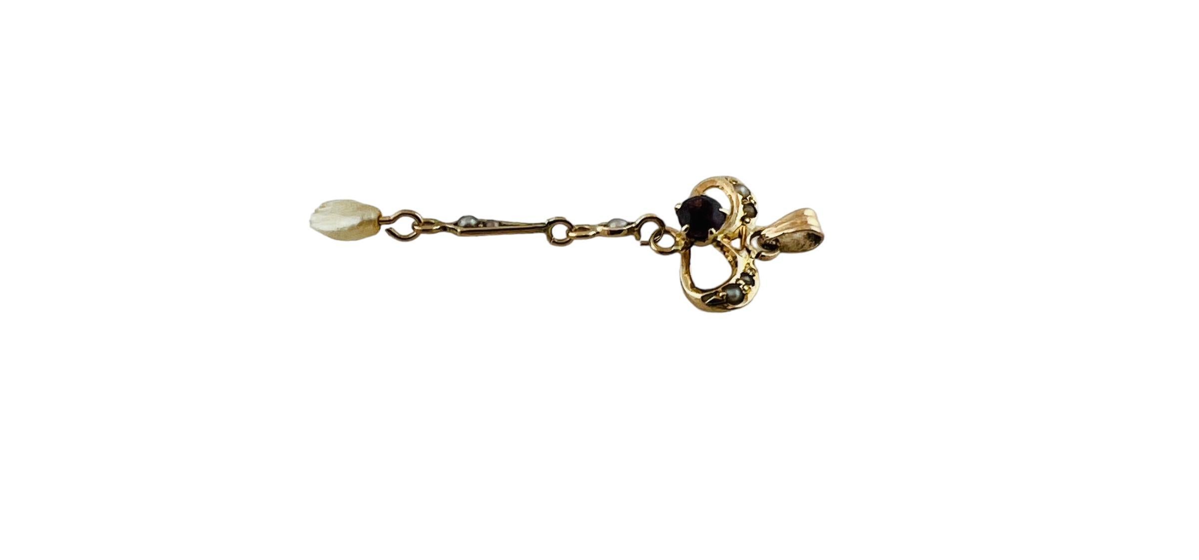 10K Yellow Gold Faceted Purple Stone and Pearl Dangle Pendant #15995 In Good Condition For Sale In Washington Depot, CT