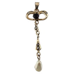 10K Yellow Gold Faceted Purple Stone and Pearl Dangle Pendant #15995