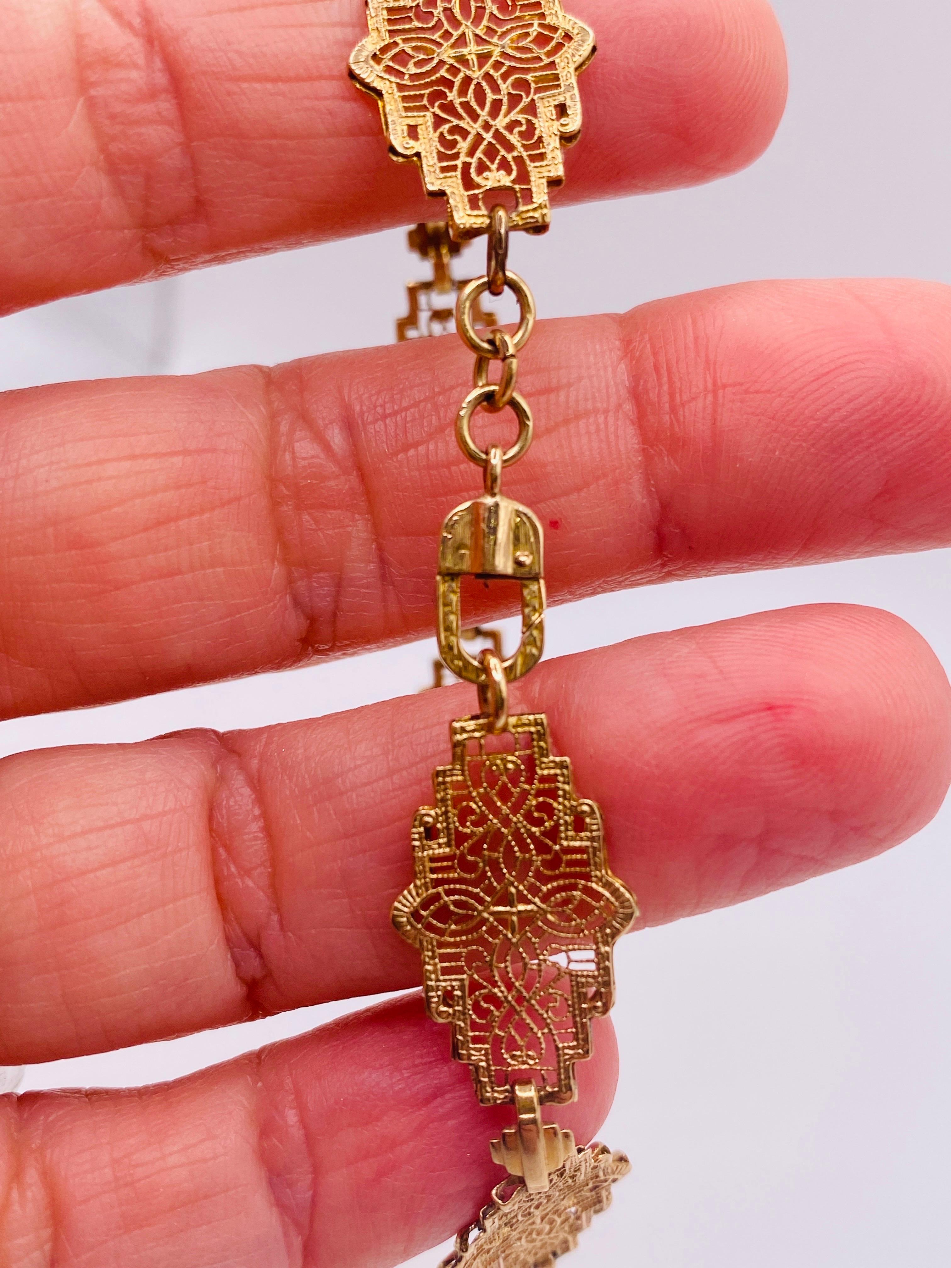 Sapphire and Diamond Yellow Gold Filigree Bracelet at 1stDibs