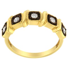10K Gelbgold geblitzt .925 Sterling Silber Set Diamant 5-Stein-Ring 1/4 Cttw