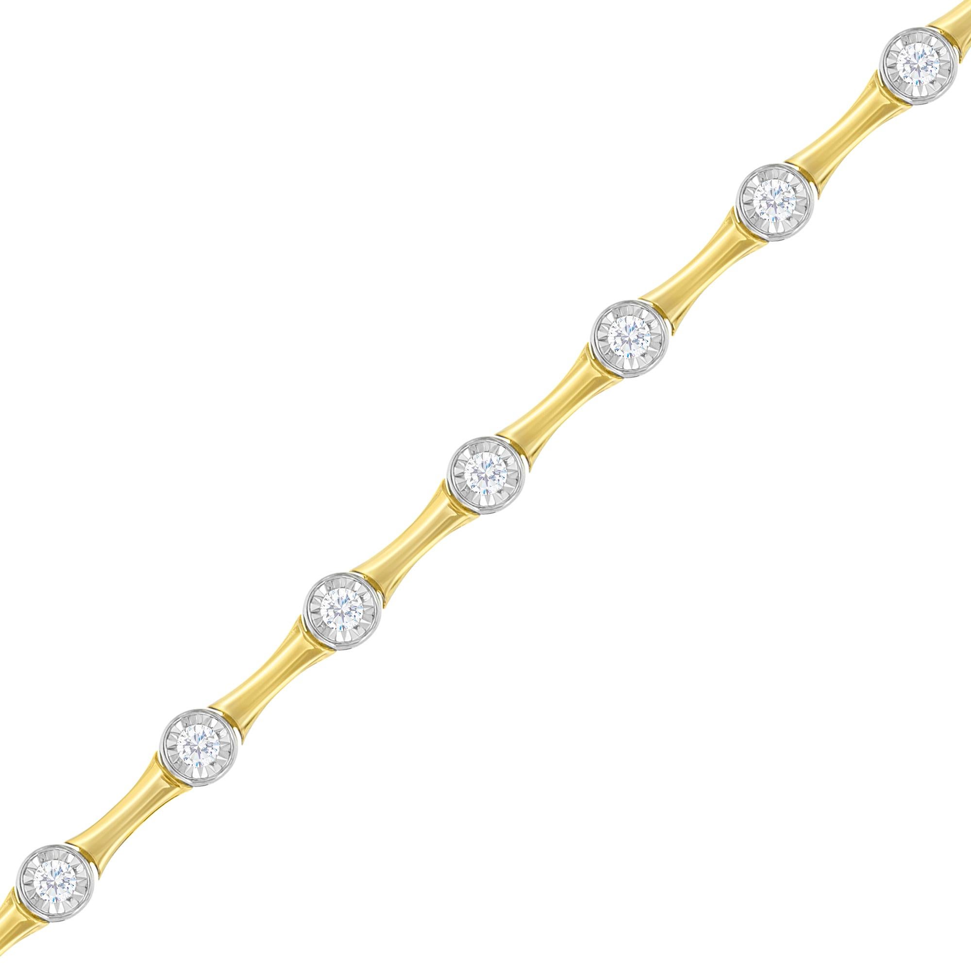 Moderne Bracelet à maillons en or jaune 10 carats, argent sterling flashé et diamants 1,0 carat en vente