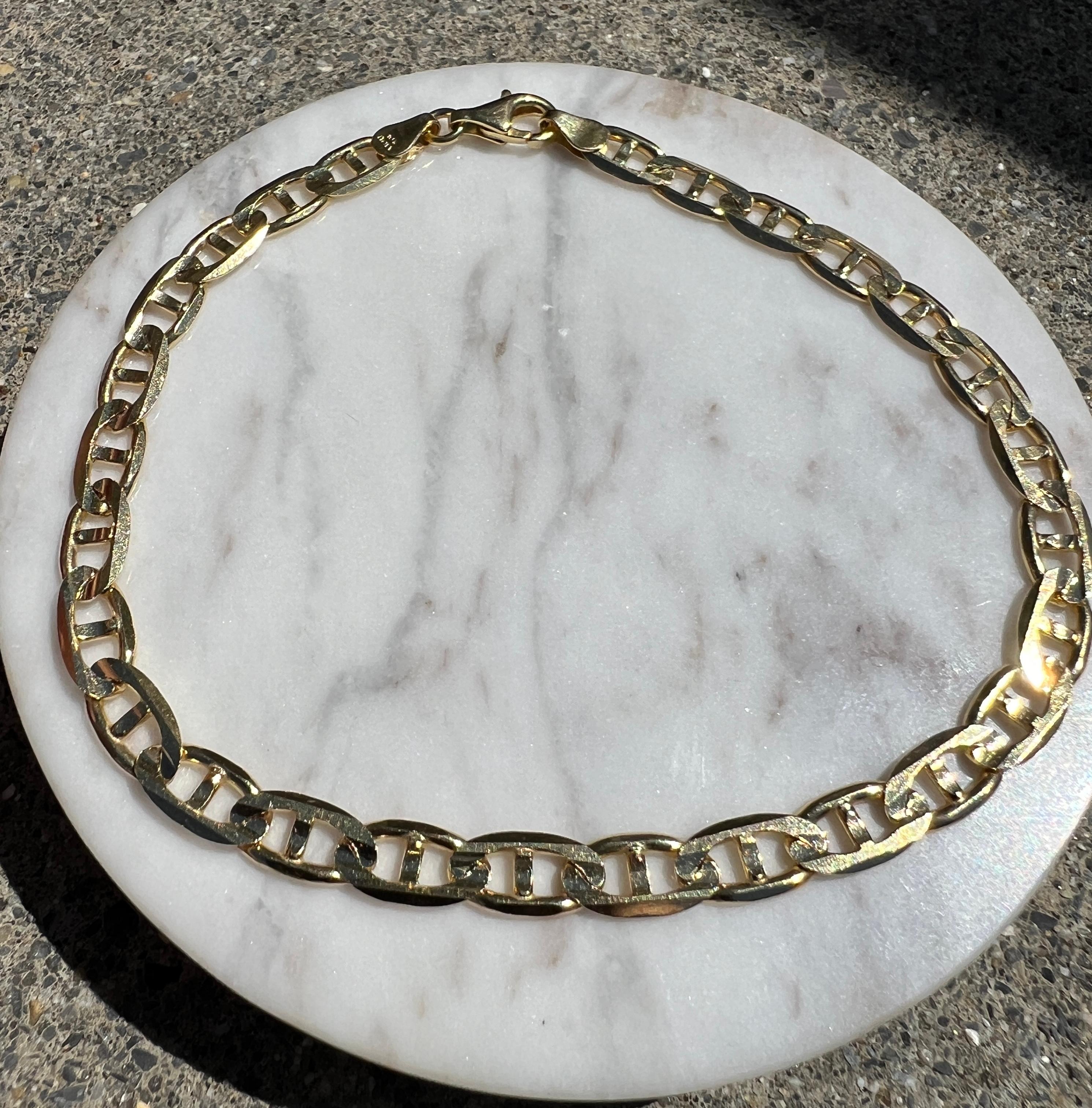 10k Yellow Gold Flat Link Mariner Chain Bracelet 1