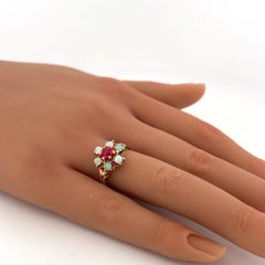 10K Yellow Gold Floral Ruby and Opal Cluster Ring Prong Set