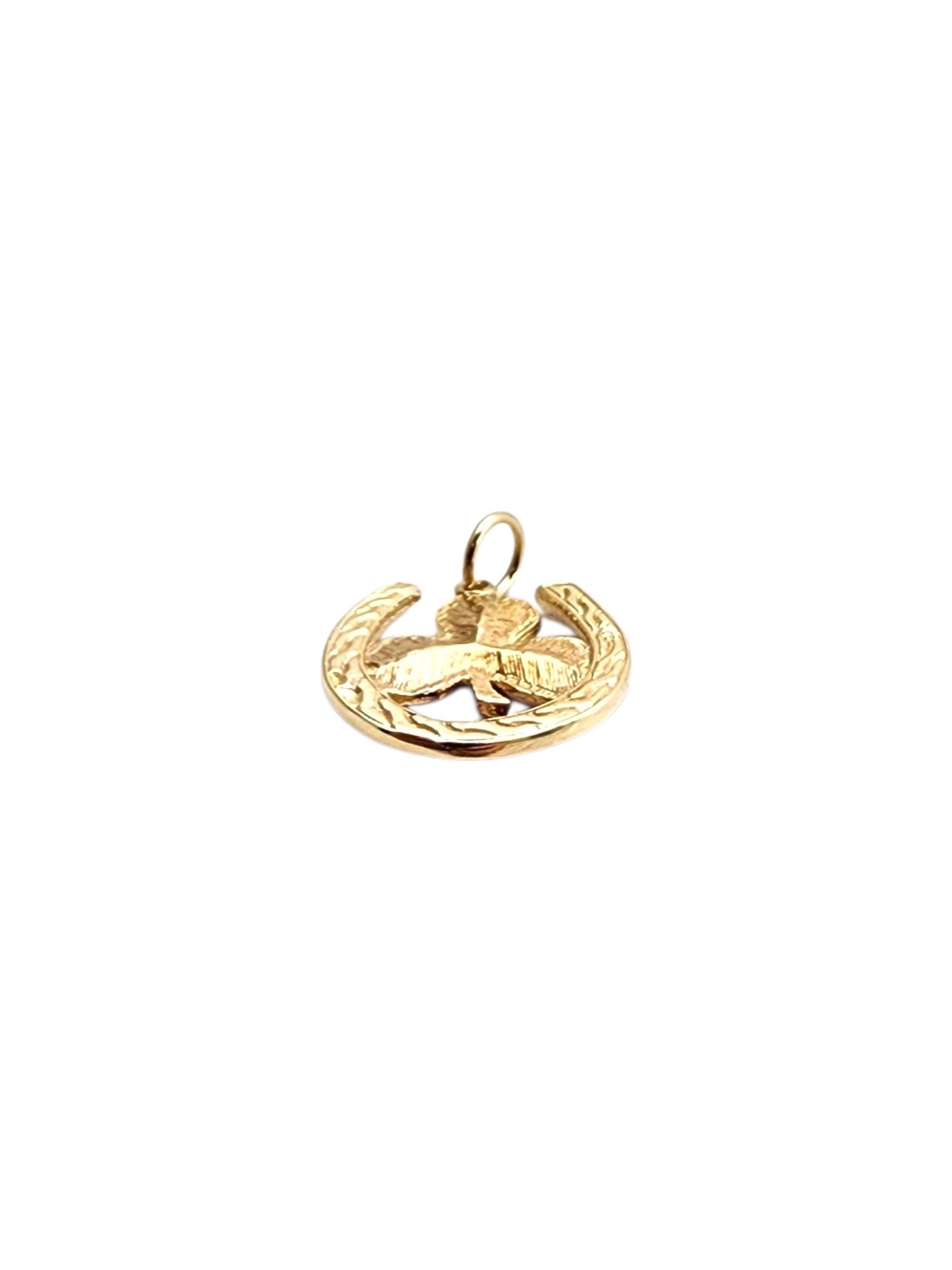Women's 10K Yellow Gold Four Leaf Clover & Horseshoe Pendant #22744 For Sale