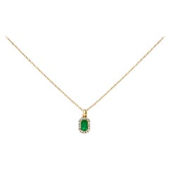 10K Yellow Gold Green Emerald and Diamond Accent Halo Pendant Necklace