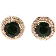 10 Karat Yellow Gold, Green Tourmaline and Yellow Diamond Stud Earrings