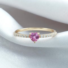 10K Yellow Gold Heart Cut Pink Sapphire Diamond Ring Minimalist Jewelry