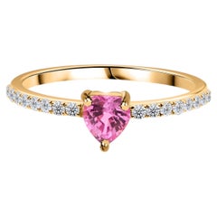 10K Yellow Gold Heart Cut Pink Sapphire Diamond Ring Minimalist Jewelry