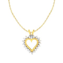 10K Yellow Gold Heart Shaped 1/4 Carat Diamond Pendant Necklace