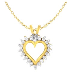 10K Yellow Gold Heart Shaped 1/4 Carat Diamond Pendant Necklace