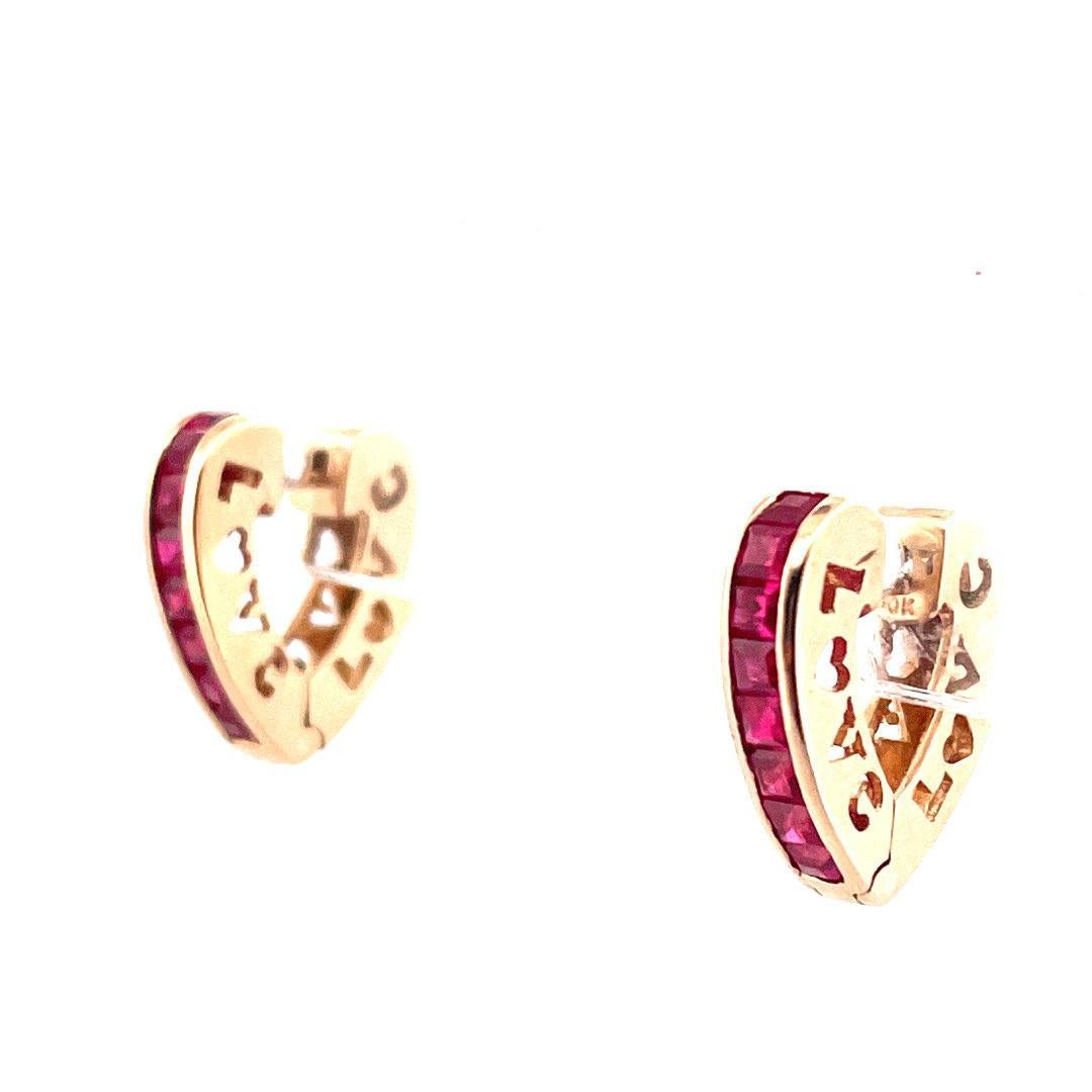 Modern 10K Yellow Gold Heart-Shaped Love Huggie Earrings with Rubies