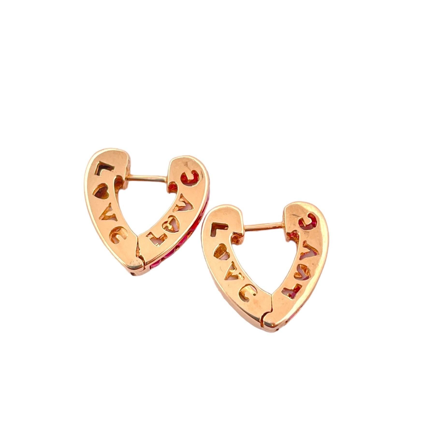 Modern 10K Yellow Gold Heart-Shaped Love Huggie Earrings with Rubies
